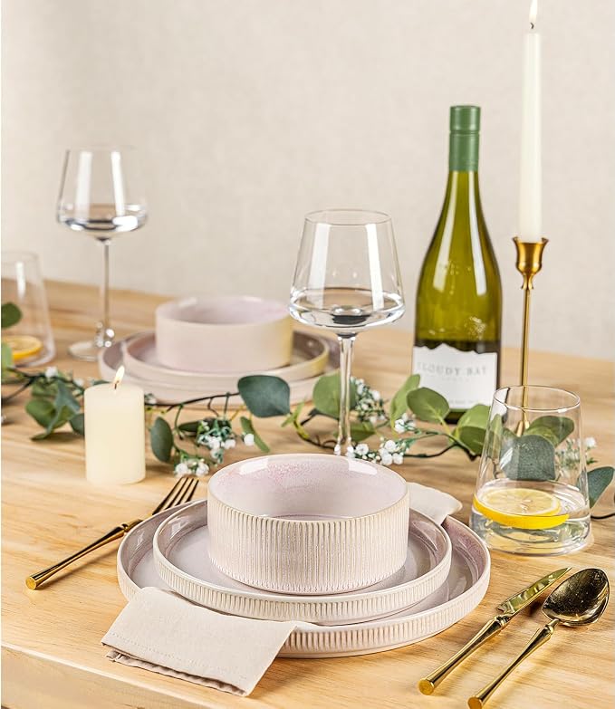 Ceramic Dinnerware Set for 4, 12-Piece Plates and Bowls Set | Lightweight