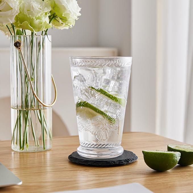4 Pack Embossed Vintage Mixed Drinking Glasses, 12 Oz & 9 Oz Glasses | Embossed