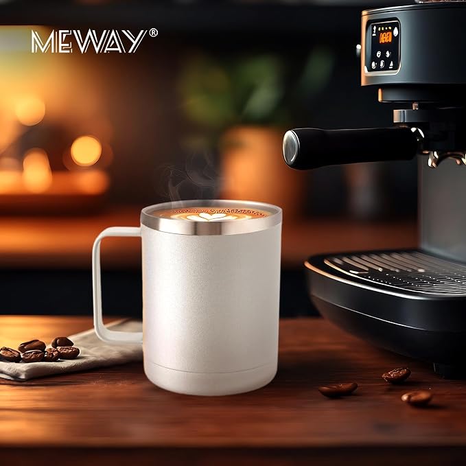 MEWAY 12oz Coffee Mug With Handle and Sliding Lid, Stainless Steel Travel