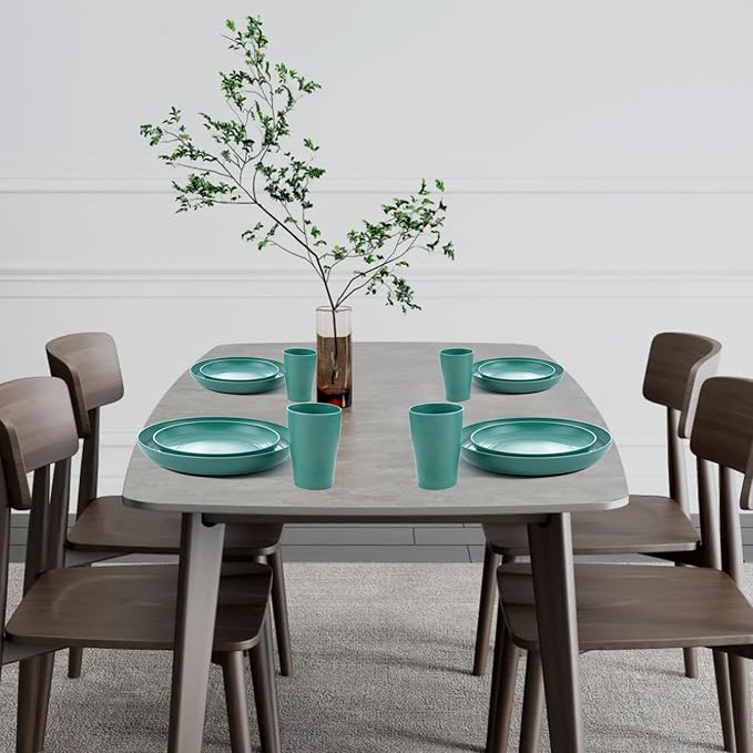 32 Pcs Teal Wheat Straw Dinnerware Set