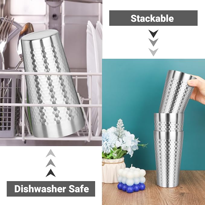 Metal Cup, 19 oz Insulated Tumbler, 4 Pack Double Wall Unbreakable Stackable