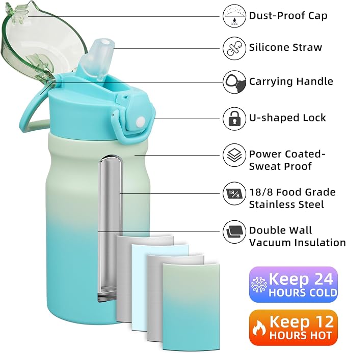 BJPKPK 14 oz Insulated Water Bottle, Stainless Steel Flask | Leak Proof Locking