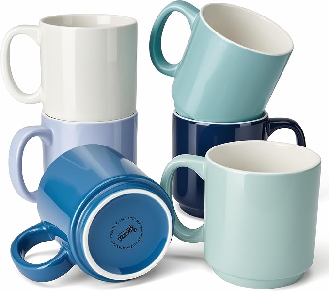 Sweese Stackable Coffee Mugs Set of 6, 16 Oz Large Porcelain Cups