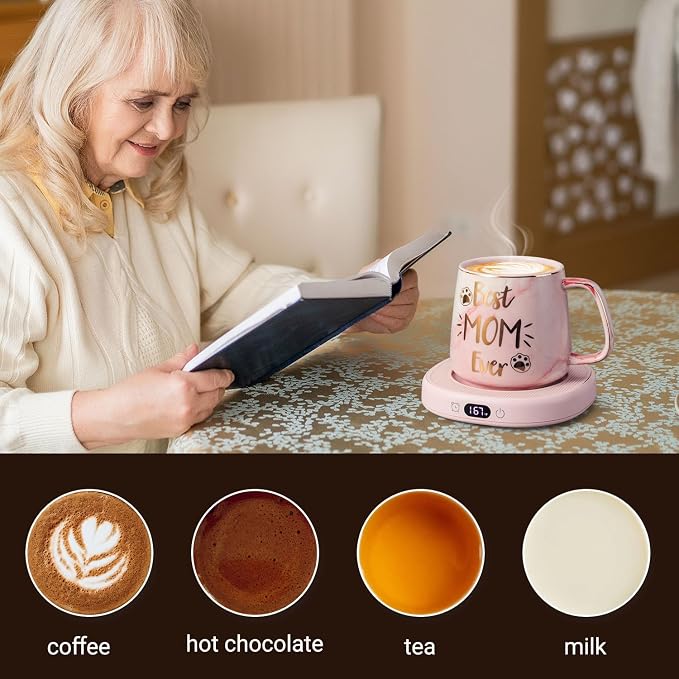Coffee Mug Warmer & Best MOM Ever Mug Set, Electric Cup Warmer