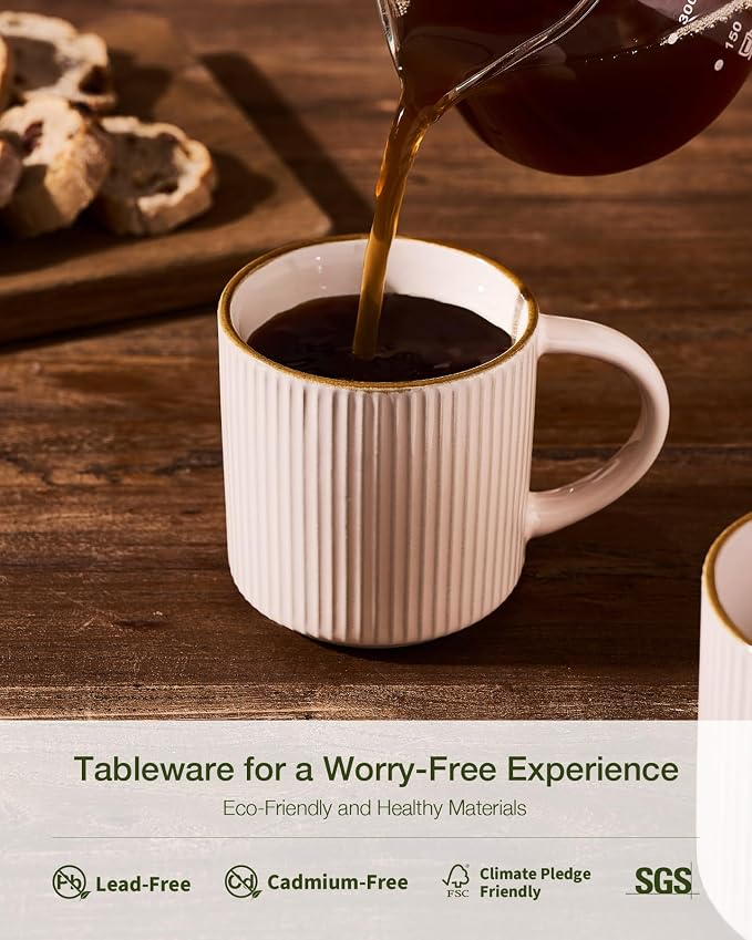 famiware Star Coffee Mug Set for 8, Handcrafted 12 oz Ceramic Stoneware Mugs