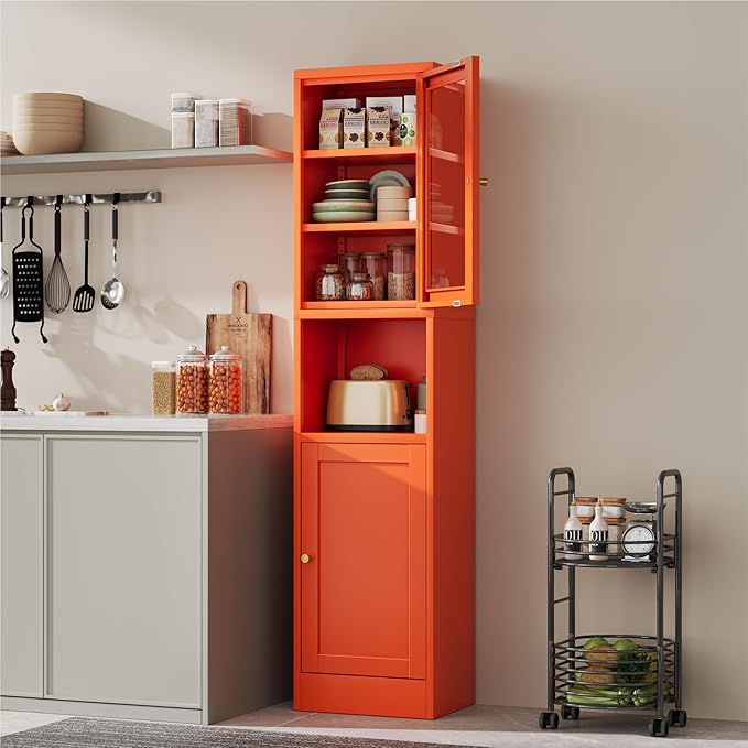 2-Door Metal Storage Cabinet, Tall Slim Pantry Organizer