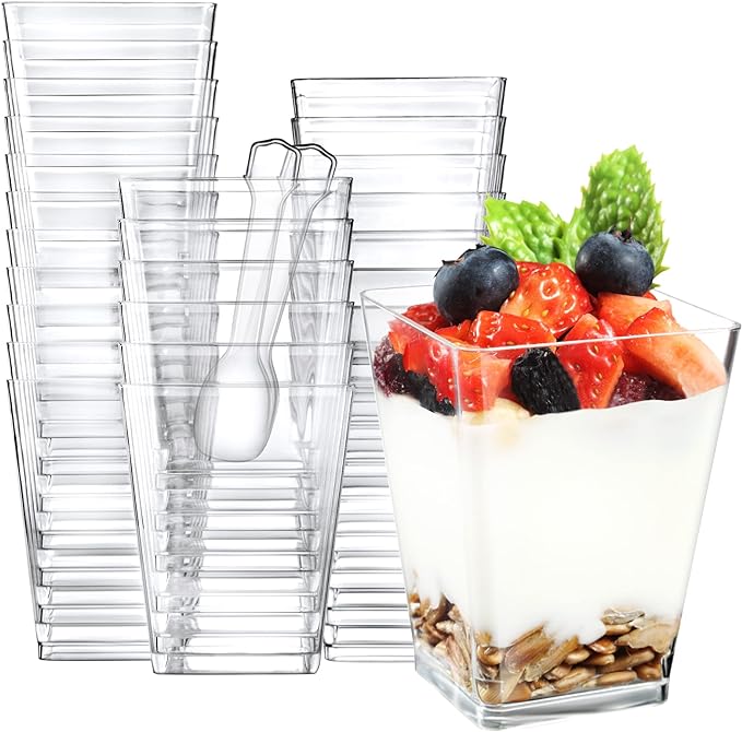 Eupako 100 Pack 5 oz Square Clear Plastic Dessert Cups