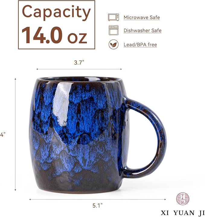 Midnight Blue Ceramic Coffee Mug 14oz