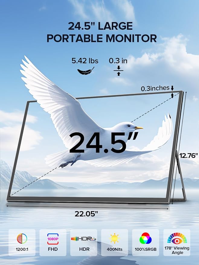 UPERFECT 24.5" Portable Monitor 240Hz Gaming Monitor 1200:1 Contrast FreeSync