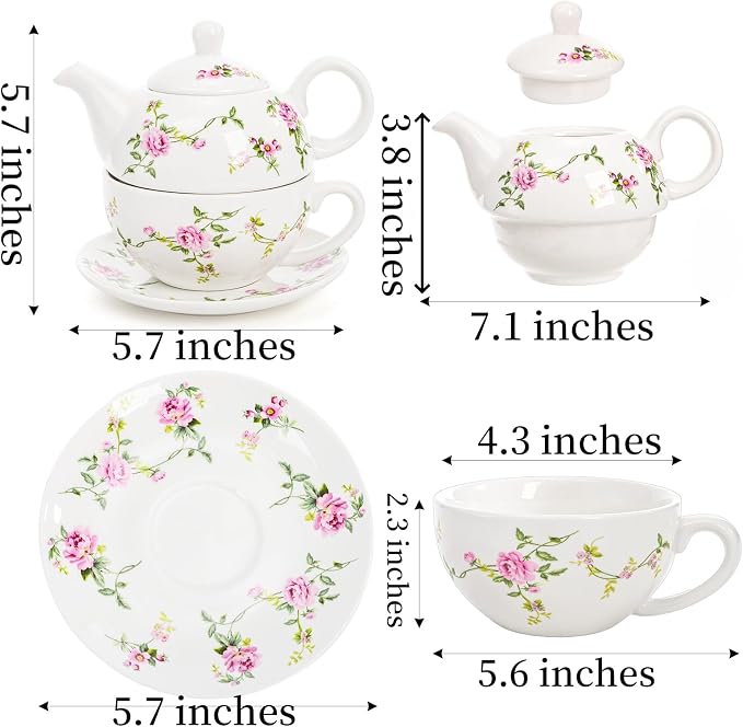 Coloch Tea for One Set, Porcelain Teapot Cup and Saucer Set