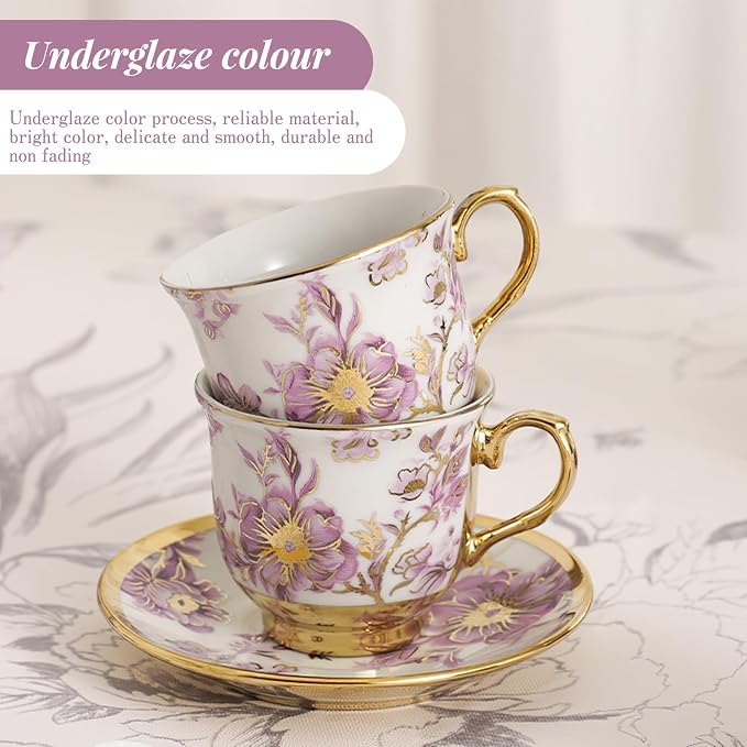 20 Pcs Porcelain Tea Set With Metal Holder,