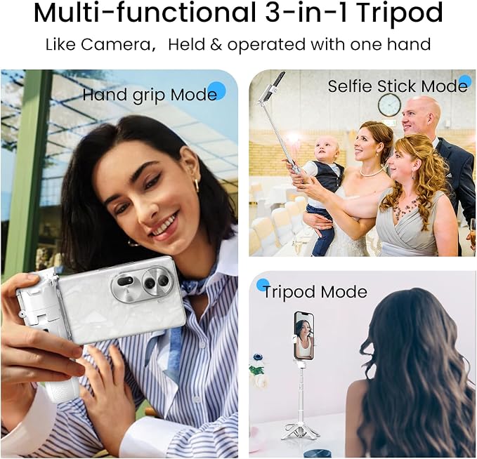 Mini Selfie Stick with 2 Fill Lights, Portable Phone Tripod with Remote and