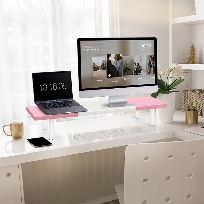 Dual-Monitor-Stand-Riser-For-Desk Adjustable Length 32-40 Inch，Large Desktop