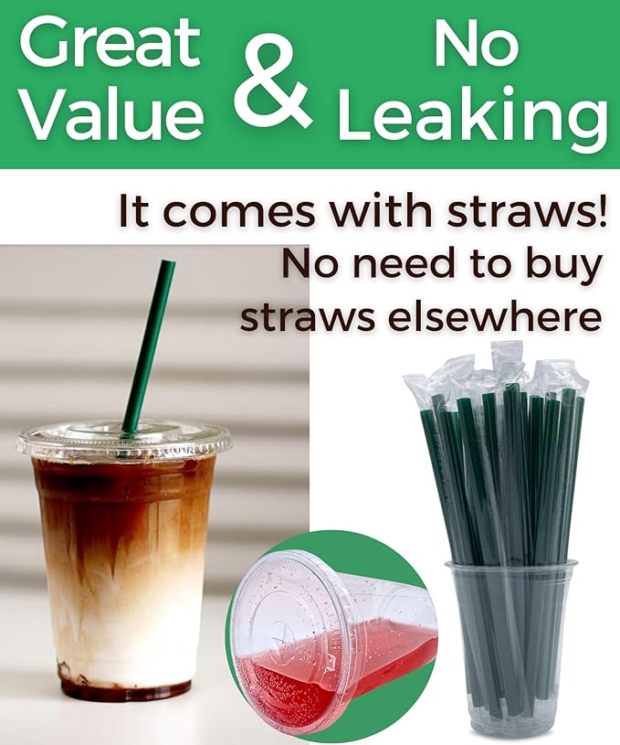 12 oz Clear Plastic Cups with Lids and Straws, Disposable Coffee Cups 25 Sets