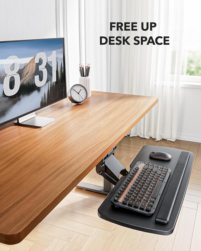 HUANUO Keyboard Tray Under Desk, 360 Adjustable Ergonomic Sliding Keyboard &