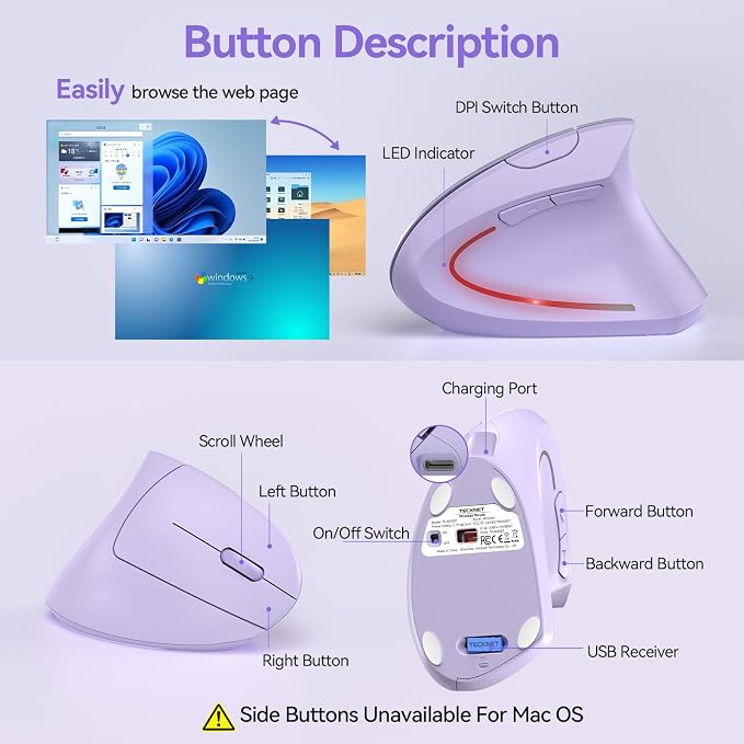 TECKNET Ergonomic Mouse Wireless, Rechargeable Mouse Wireless Silent