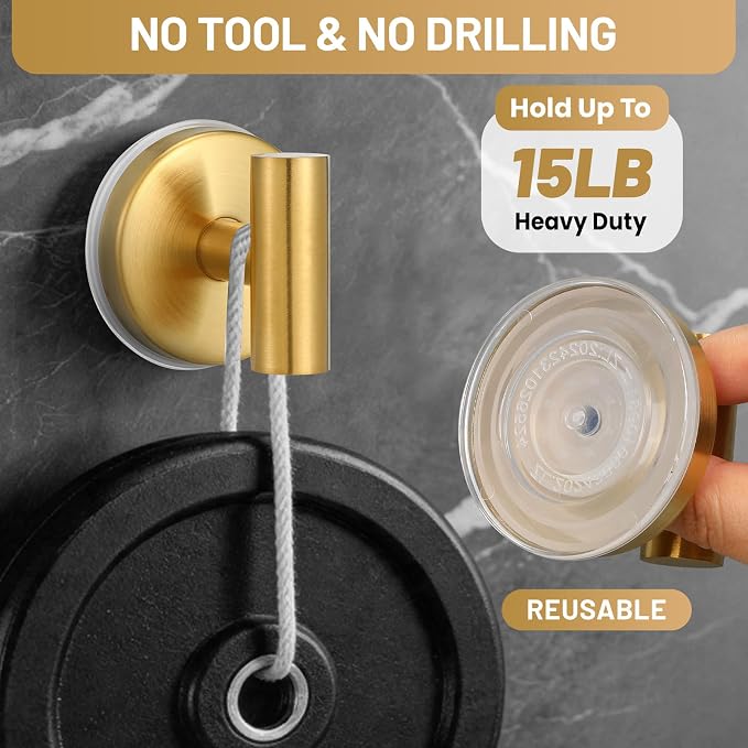 Large Suction Cup Hooks, Heavy Duty 15lb Holds Towel & Robe, No-Drill Shower