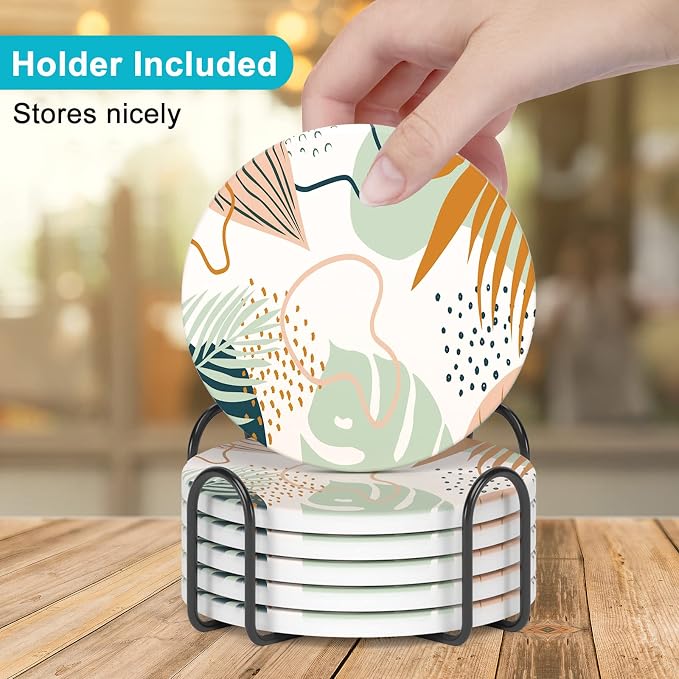 Coasters for Drinks, Kitchen Home Decor Housewarming Gift, Round 4 in
