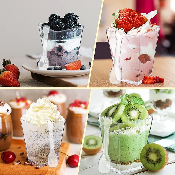 Eupako 100 Pack 5 oz Square Clear Plastic Dessert Cups