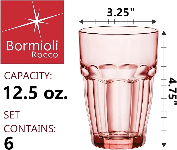 Bormioli Rocco Rock Bar 12.5 oz. Long Drink Stackable Tempered Beverage Glasses