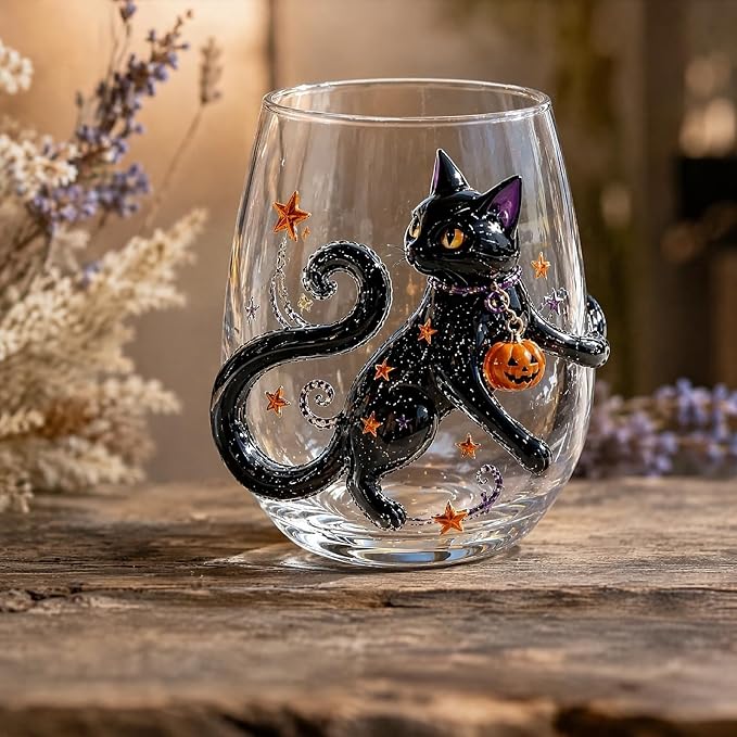 Halloween 3D Embossed Handmade Glass Tumbler Pumpkin Ghost | Handmade Halloween