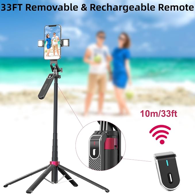 WOVTE 71" Selfie Stick with 2 Lights, Extendable Stand