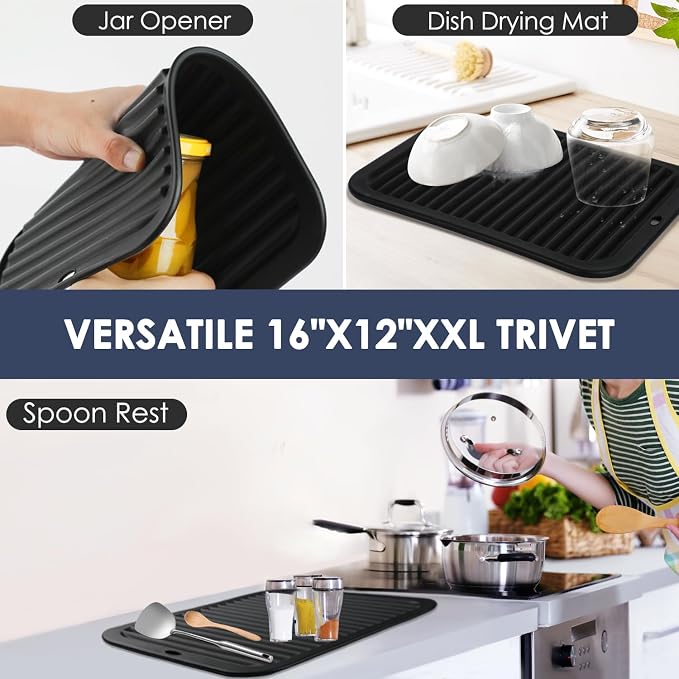 Black Silicone Trivet 16'' X 12'' Silicone Hot Pads