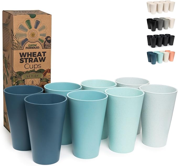 Grow Forward Premium Wheat Straw Cups - 20 oz Unbreakable BPA Free Hard Plastic