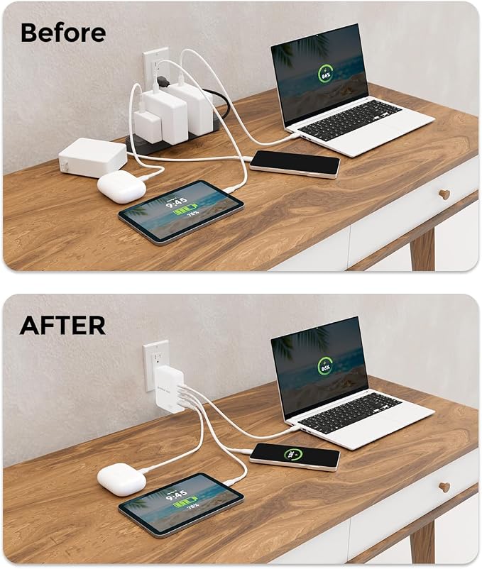IOGEAR GearPower 145W Multiport Charger, 4 Port, USB-C Cable, iPhone 16