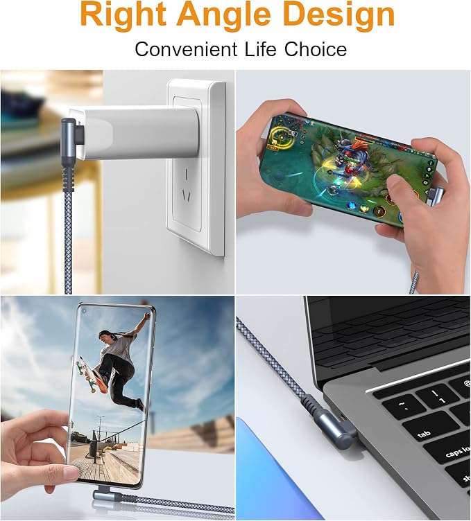 sweguard USB Type C Charger Cable Right Angle iPhone 16 Charger Nylon Braided