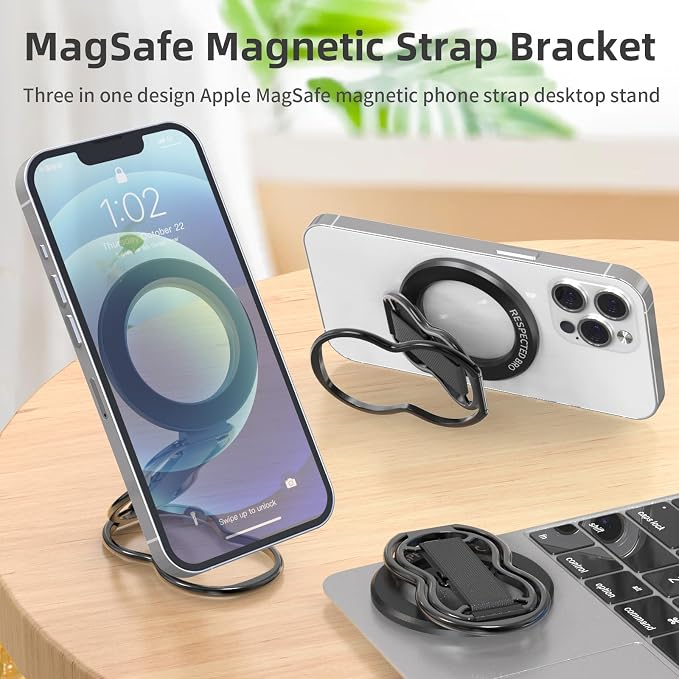 RESPECTED-BRO-Magnetic-Phone-Grip-Stand-with-Finger-Strap, 4-in-1 Magnetic Ring