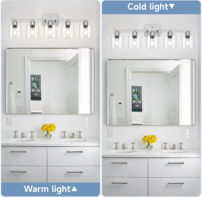 Modern Brushed Nickel 5 Light Bathroom Vanity Light
