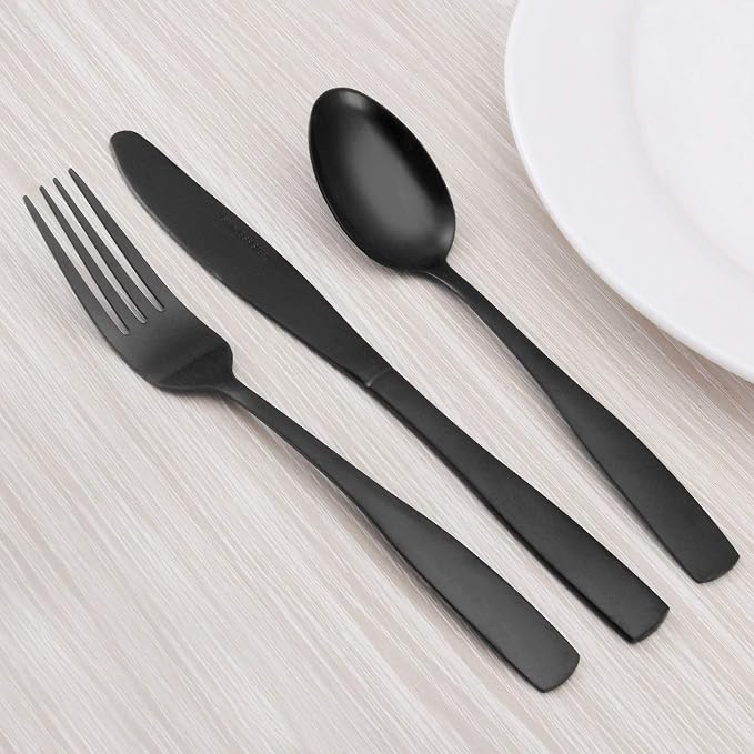 Matte Black Silverware Set, Satin Finish 20-Piece Stainless Steel Flatware set