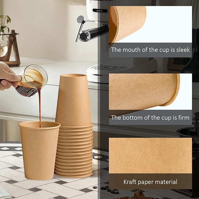 Clawsoff 1000 Pack 12 oz Paper Cups Brown Kraft Disposable Hot Coffee Cups |
