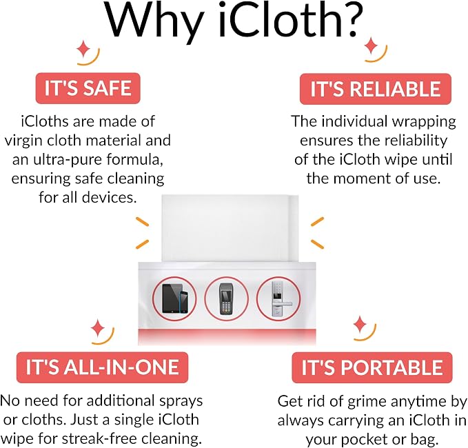 iCloth 70% Isopropyl Alcohol Large Screen and Electronics Wipes, Streak-Free
