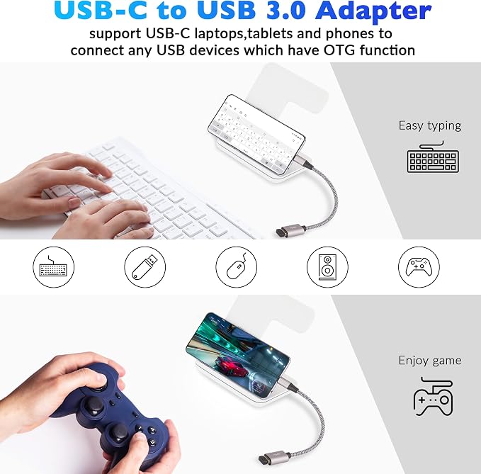 USB-C to USB 3.0 Adapter 4 Pack, Nylon Braided Type-C 3.1 OTG Cable USB C Male