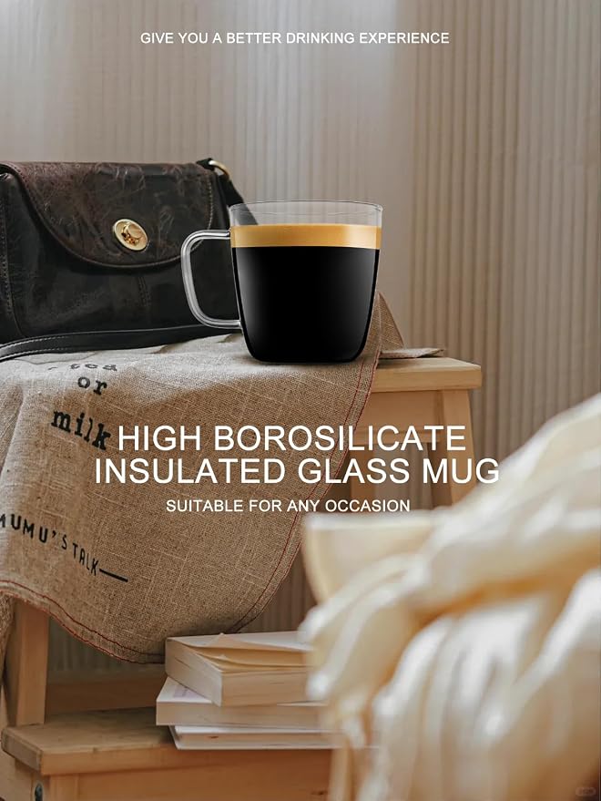 LUXU Glass Coffee Mugs, 24 oz Ice coffee cups, Large Beer Mugs Set of 2 |