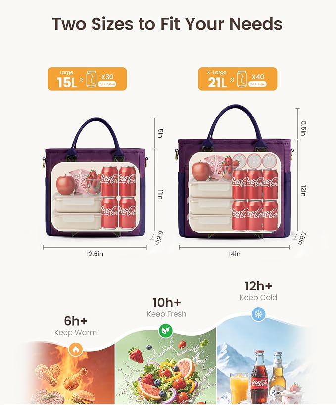 LOVEVOOK Insulated Lunch Bag Women, 21L X-Large Lunch Cooler Bag Lunch Tote |