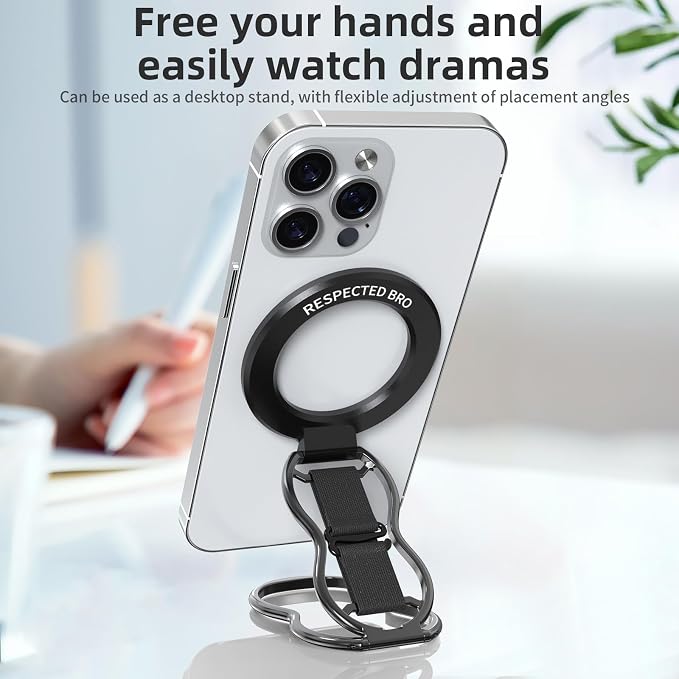 RESPECTED-BRO-Magnetic-Phone-Grip-Stand-with-Finger-Strap, 4-in-1 Magnetic Ring