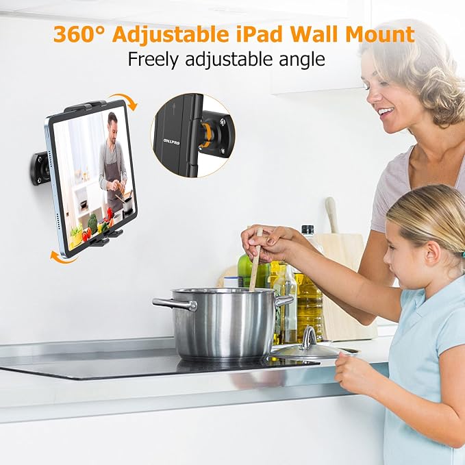 OHLPRO Tablet Wall Mount Holder 360° Rotating Adjustable Universal iPad Stand