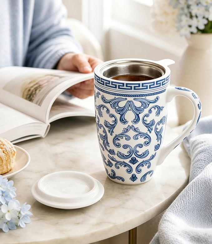 AmorArc Tea Cup With Infuser and Lid, 18oz Loose Leaf Tea Mug With Steeper |