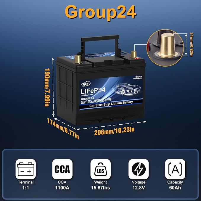 GROUP24 12V 60AH Car Battery High-Performance Lithium Start-Stop Battery