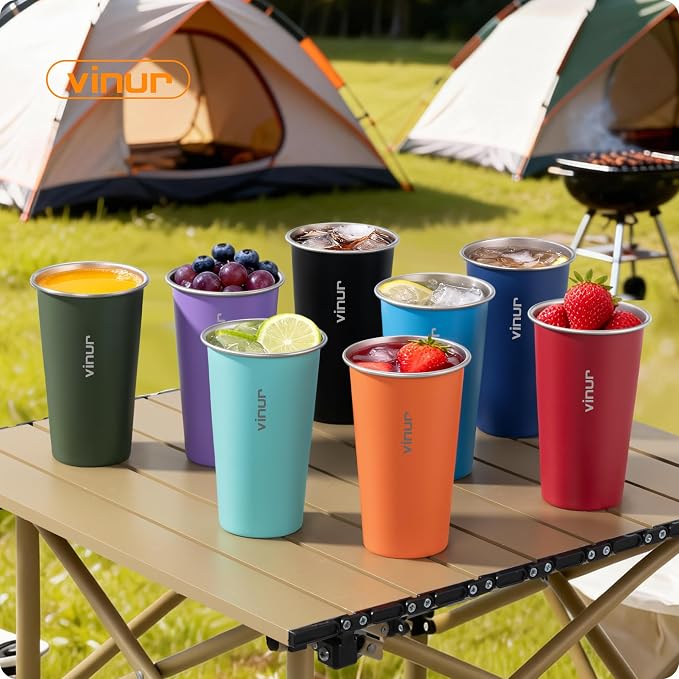VINUR Stainless Steel Cups-20 oz Stackable Metal Drinking Glasses 8 Pcs | 20 oz