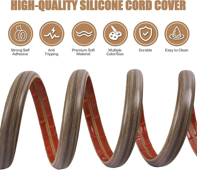 Floor Cord Cover Self Adhesive Cord Hider, 3.3FT Cable Management, Extension