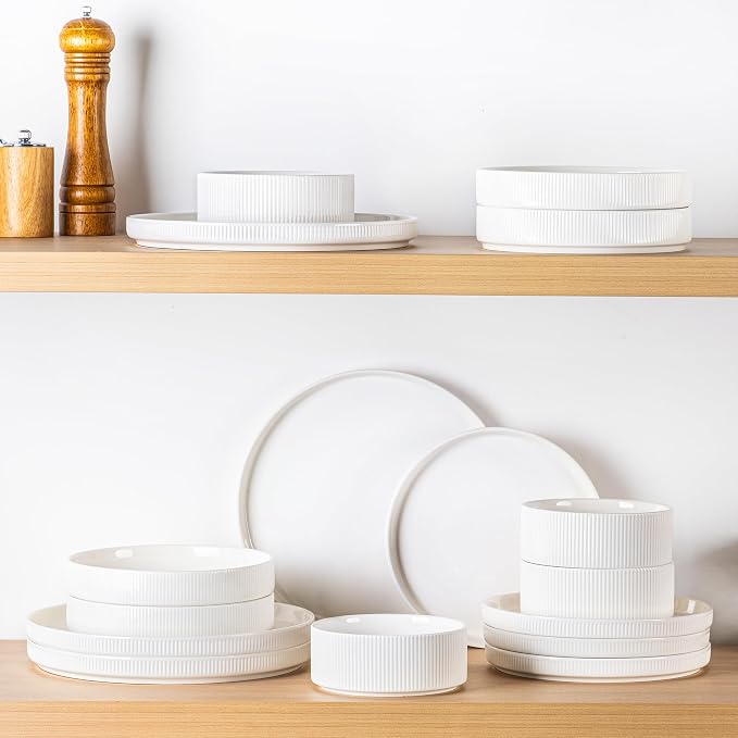 Ceramic Dinnerware Set for 4, 18-Piece Plates and Bowls Set | Lightweight