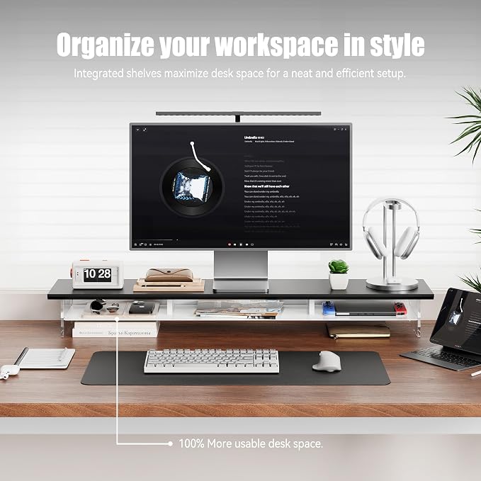 Dual‑Tier Monitor Stand for Modern Desk Setup – Minimalist Wooden and Metal