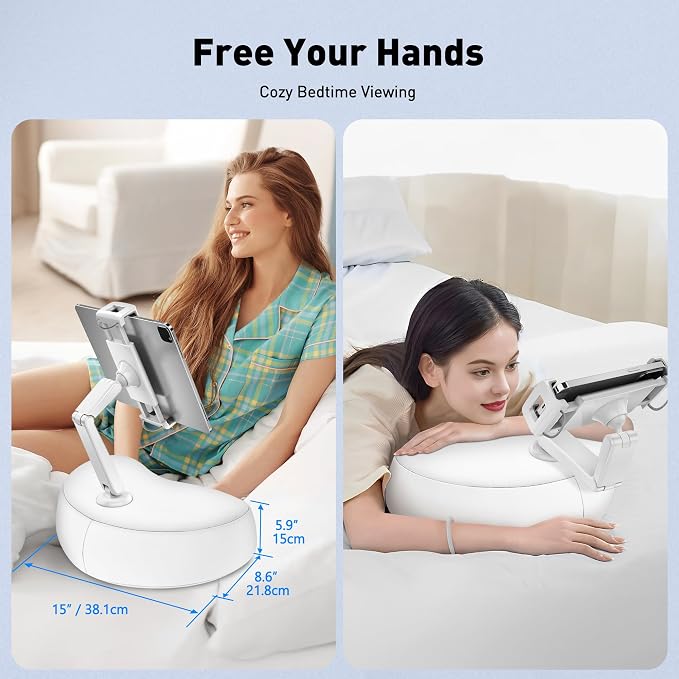 AboveTEK Tablet Pillow Stand for Bed, Hands-Free 360° Adjustable iPad Pillow
