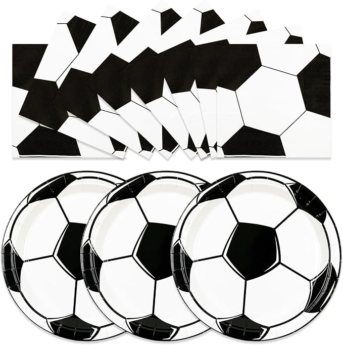 50PCS Soccer Plates and Napkins, 7inch Disposable Tableware Set | Soccer Themed