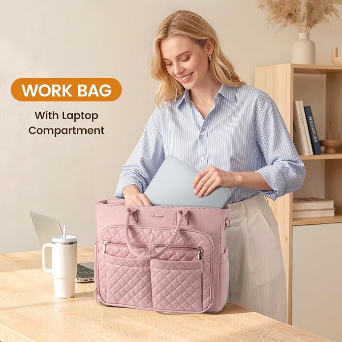 LOVEVOOK Tote Bag for Women, Teacher Nurse Work Laptop Bag, Quilted Bible