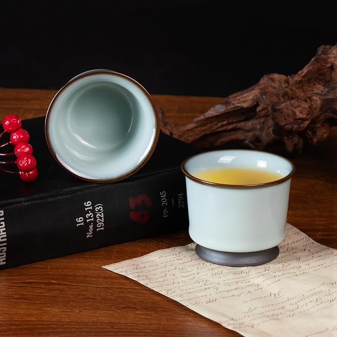 KAMMAK Japanese Tea Cups, 3.2 Oz Small Handmade Ceramic Teacups, Loose Leaf and